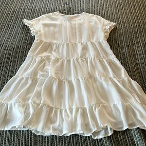 White Tiered Ruffle Short Sleeve BabyDoll Dress